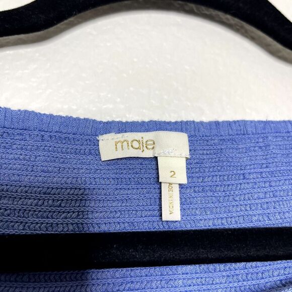 MAJE Top Medium Blue Lova Bleu Off Shoulder Smocked Blouse Long Bell Sleeve - Picture 7 of 8